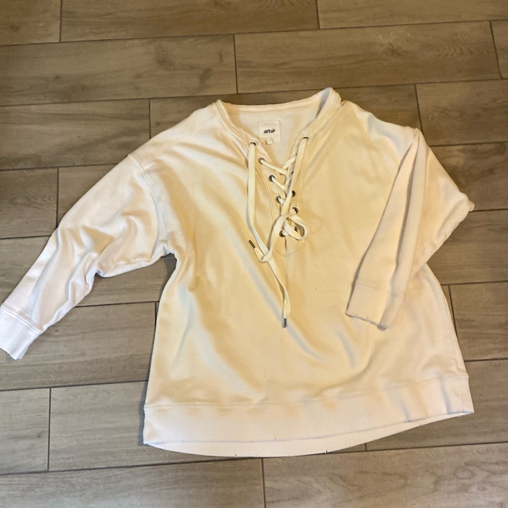 Cream colored tie front sweatshirt